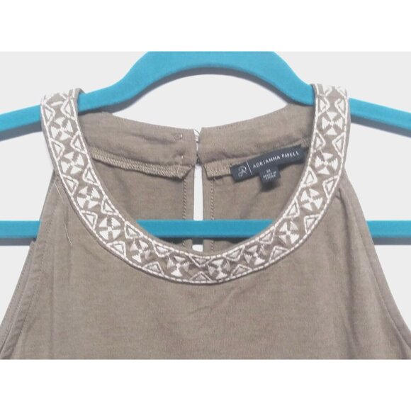 Adrianna Papell Sleeveless Top Taupe Tan Size M Halter Embroidered Hem stretch - Picture 3 of 9